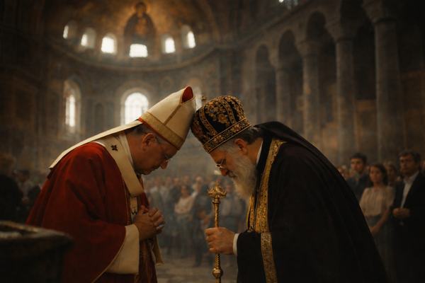 Joint pontifical and patriarchal liturgy under restored mosaics inside Hagia Sophia, Constantinople, 1989